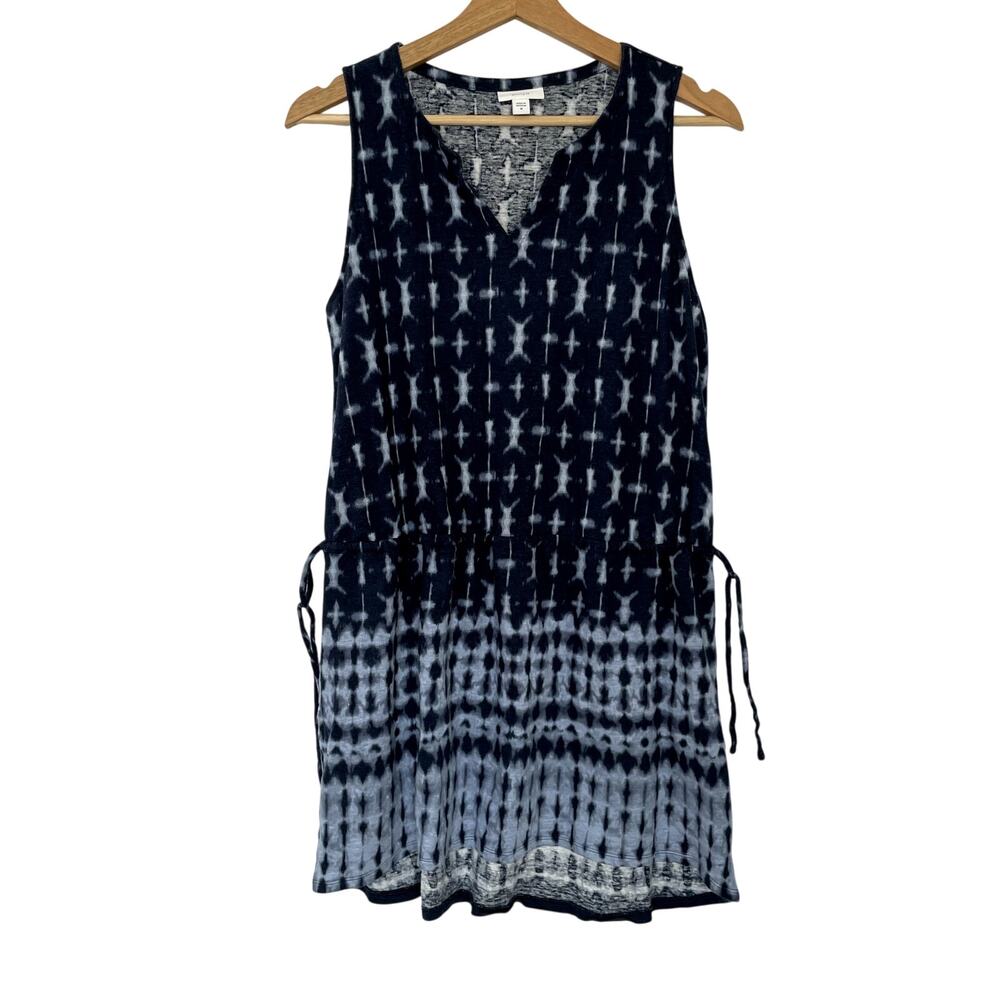 purejill linen blend blue side cinch waist women's v-neck summer sundress size M